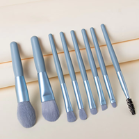 Set Kuas Makeup Perjalanan 8 Pcs Custom Grosir Label Pribadi, Bulu Sintetis Lembut, Kit Kuas Kosmetik dengan Tas