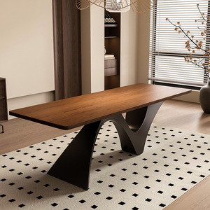 Ensemble de table à manger rectangulaire en bois massif de style rétro moderne, table de travail de luxe légère de style designer, table longue, mobilier de salle à manger pour la maison - Product Image 3