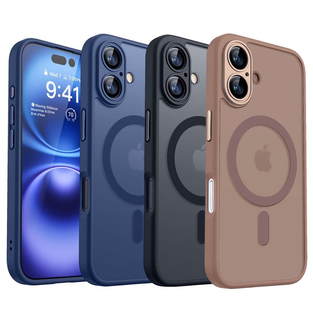 Matte Silicone PC Pure Color Skin Feel Anti-Drop Phone Case with Tempered Lens Protector for iPhone 17 16 15 Pro Max