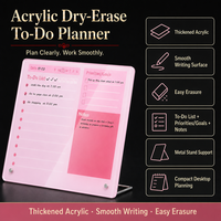 Planificateur de liste de tâches en acrylique rose épaissi personnalisé, effaçable à sec, avec support métallique pour bureau à domicile, tableau de tâches en acrylique