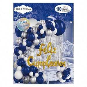 Arche de ballons décorative Laura Serna, 100 pièces, bleu métallisé, blanc, argent, décoration de fête - Product Image 1