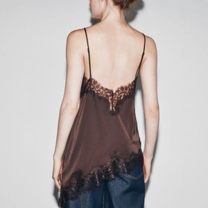 Wholesale 2026 Sexy Lace Patchwork Satin Cami <strong>Top</strong> Women Irregular Hem Adjustable Spaghetti Strap Tank <strong>Top</strong> - Product Image 4