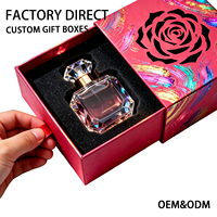Boîte cadeau rigide personnalisée rouge pour parfum, thème floral, avec estampage à chaud doré, emballage en carton avec insert en mousse EPE