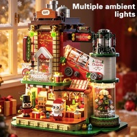 Kit de briques de construction d'usine en gros pour cadeaux de Noël, avec lumière LED, atelier du Père Noël, décoration de maison de Noël DIY, jouet cadeau