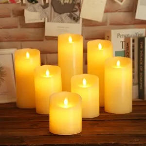 Home Decor Remote Control Paraffin Colorful Real Wax Moving Flameless Battery Plastic Tealight LED Pillar Candle for Valentine