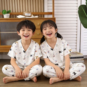 Ropa de Dormir de Verano para Niños - Conjunto de Manga Corta Clase A para Niños y Niñas, Cuello en V, Ligero, Ropa para el Hogar, Pijamas - Product Image 6