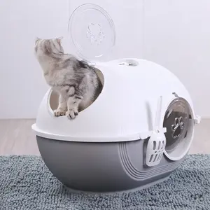 Yeni kedi kum kabı kapalı Sandbox Pet Bedpan tuvalet anti-sıçrama kediler tepsi kaşık ile temiz Kitty ev plastik kedi çöp Bedpan