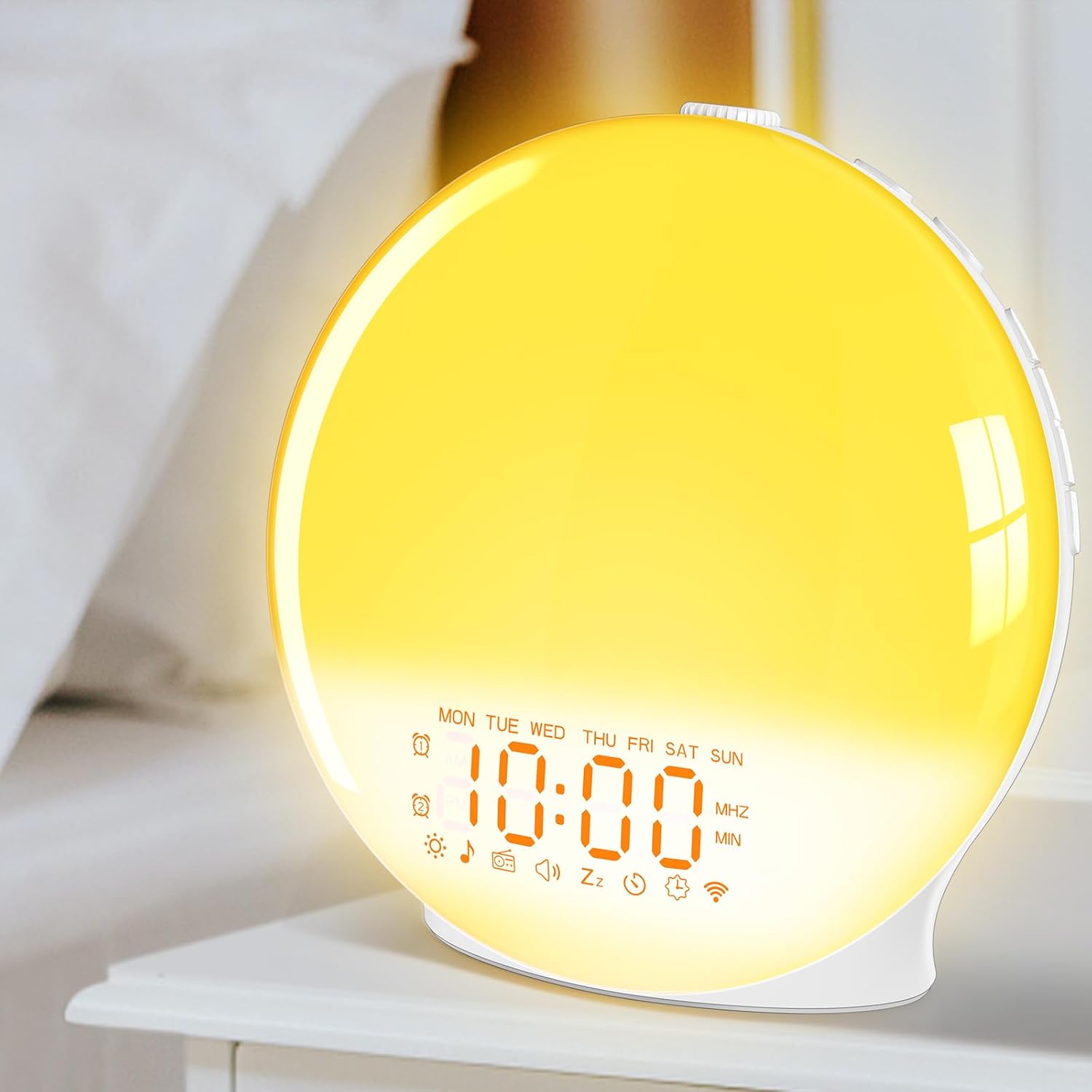 Smart Digital Alarm Clock Sunrise Simulation Light FM Radio Snooze Electronic Night Lamp Calendar for Living Room Wake-Up Aid