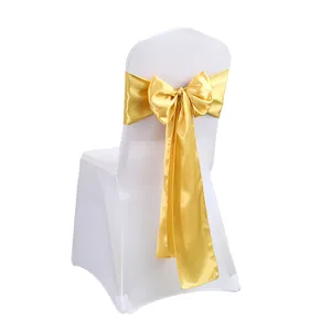 2023 New Satin Chair telai Luxury Gold Color Self Tie Chair Cover Band per la decorazione di nozze