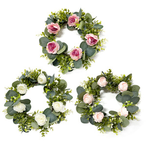 Corona Artificial de Eucalipto y Peonía Redonda de 10cm o Menos, Flores Decorativas de Plástico para Sala de Estar o Balcón - Product Image 2