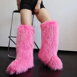 Acogedoras y elegantes botas de invierno hasta la rodilla de 50cm para mujer Real Luxury <span class=keywords><strong>Racoon</strong></span> & Fox Fur Patrón sólido Estilo occidental Slip-On Y2K Collection - Product Image 4