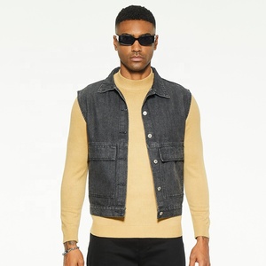 <span class=keywords><strong>Gilet</strong></span> in Denim moda di alta qualità personalizzato <span class=keywords><strong>nero</strong></span> sbiadito per il corpo a manica corta <span class=keywords><strong>camicia</strong></span> da uomo con tasca - Product Image 1