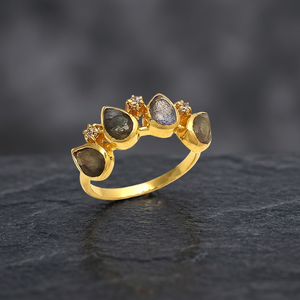 The Sparkling Quartet: a Four Stone <b>Ring</b> in Yellow Gold with Different Colours Stones of Gold Plated Diamond <b>Ring</b> - Product Image 3
