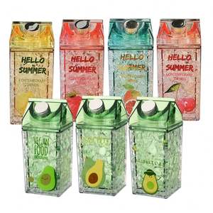 Bouteille d'eau en carton de lait, bouteilles de lait carrées en plastique transparent, étanches, portables, réutilisables, gobelet à jus pour le fitness, le camping, le sport - Product Image 5