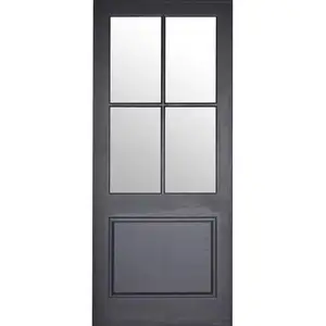 Fancy Exterior Wooden Casement Door With Glass Wood Door With Grind For House