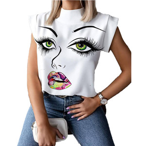 Damen Vintage Sommer Chiffon Shirt Top Einfache Stand Kragen Blumen Lippen Print Plus Size Damen Blumen Vintage Blumen Shirt Top - Product Image 1