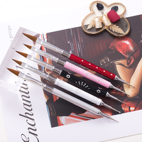 Pinceau à ongles double embout en acrylique pur Kolinsky avec manche métallique multicolore et stylo à points pour nail art – Personnalisation du logo disponible