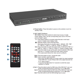 Pinwei ตัวสลับสัญญาณ <span class=keywords><strong>HDMI</strong></span> ไร้รอยต่อสำหรับ4K60Hz <span class=keywords><strong>4X2</strong></span>พร้อมตัวแยกสัญญาณเสียงและช่องออปติคอล - Product Image 4