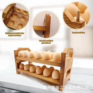 Estante de Almacenamiento de Huevos de Madera de 2 Niveles Apilable, Organizador de Cocina de Color Natural, Seguro para Alimentos - Product Image 1