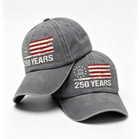 Casquette de baseball réglable style rétro USA 250e anniversaire, effet délavé, avec broderie patriotique Aigle Chauve, style américain