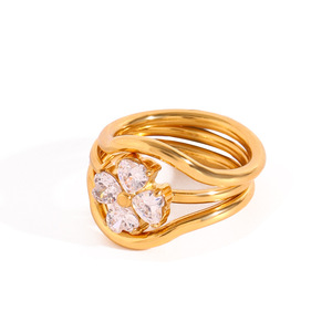 Light Luxury 18K Gold Plated <b>Diamond</b>-set Stainless Steel <b>Ring</b> Set EU/US Cross-border - Product Image 3