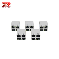 Konektor RJ45 Sudut Kanan 90 Derajat 10/100 Base-T Port Tunggal 1X1 Terlindung 8P8C Jack Modular dengan LED