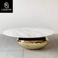 Table basse ovale en acier inoxydable avec plateau en marbre, design simple et luxueux, style créatif, pour salon