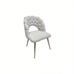 Sedia da Pranzo in Ecopelle Bianco Sporco Trapuntata con Gambe in Metallo, Arredamento Moderno Contemporaneo per la Casa - Product Image 1