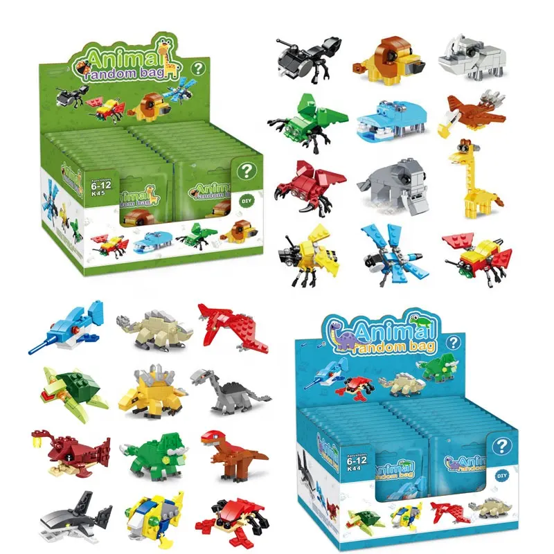 Penjualan terlaris OEM tas buta blok bangunan hewan laut seri dinosaurus 24 jenis tas kejutan set bata mainan anak-anak untuk anak-anak