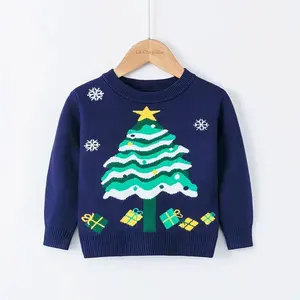 Pull de Noël en tricot FNJIA personnalisé pour enfants Pull jacquard de Noël d'automne et d'hiver pour garçons et filles Pull de Noël