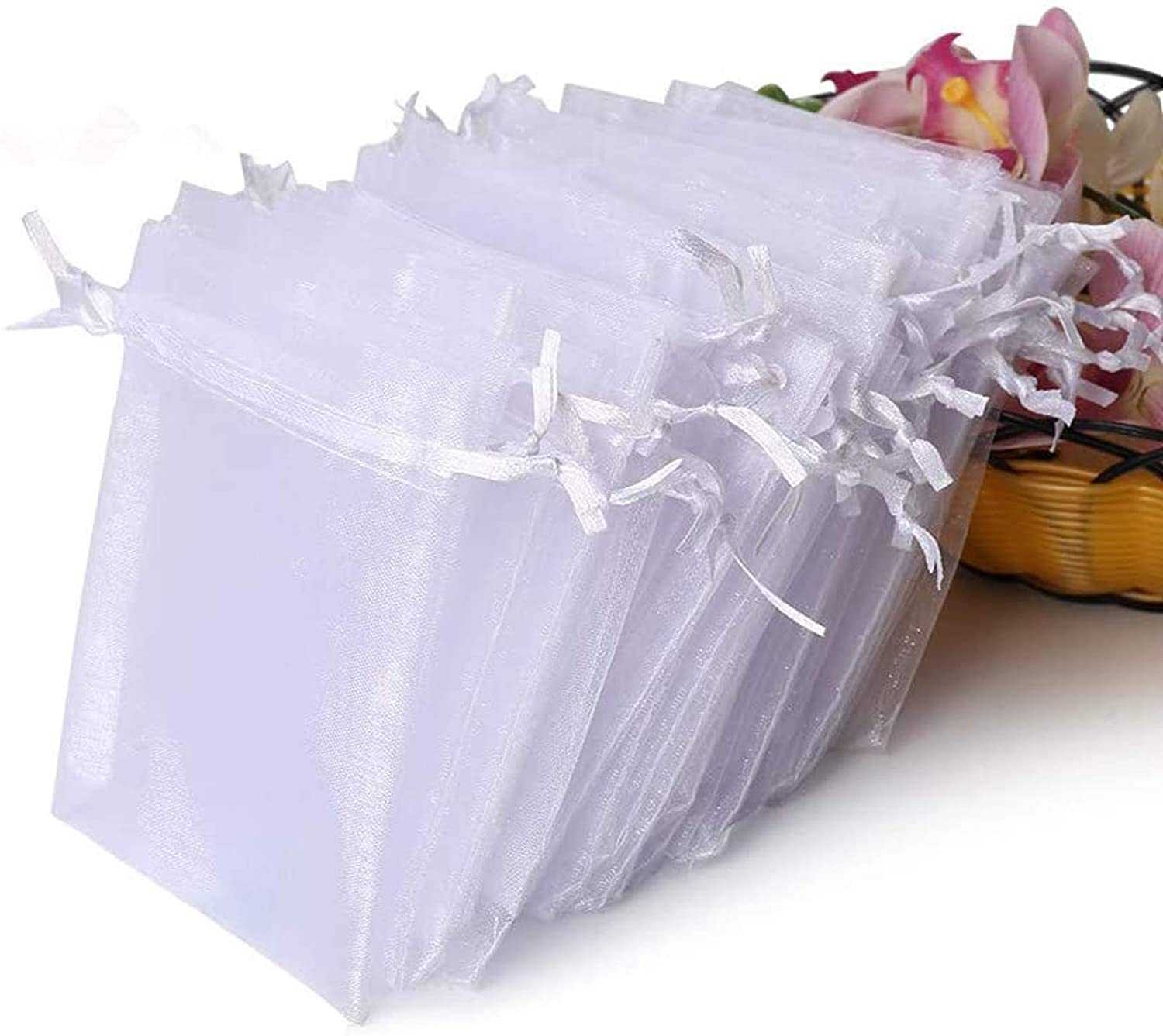 Sacchetti di Organza trasparenti Premium da 100 pezzi sacchetti di bomboniere bianchi con sacchetto regalo per gioielli con coulisse per la festa