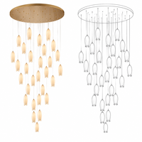Lustre en céramique personnalisé en forme de tulipe, LED, angle de faisceau 360°, base protectrice pour les yeux, luminaire suspendu pour escalier en spirale, hall de villa, plafond haut