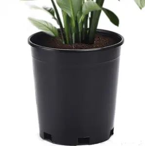 1 / 2 / 3 / 5 / 6 / 7 gallon Round Black Plastic Flower Nursery Pots with side drain holes