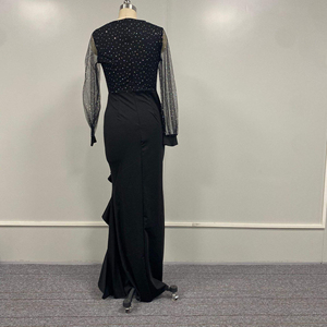 Abiti da sera vintage da donna a trapezio con maniche lunghe, vita naturale, antistatici, 100% poliestere, per feste, lunghezza maxi, OEM - Product Image 5