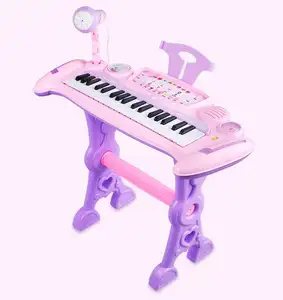 Electronic Multifunction Plastic Grand Piano For Kids, Musical Keyboard Pink Children Piano With Microphone