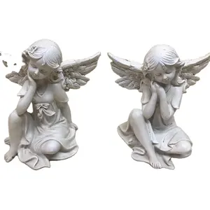 雕塑站立的墓地天使女孩和男孩树脂鹅工艺品装饰家居花园装饰
