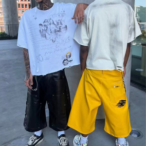 Pantalones Culottes de Cuero Sintético para <span class=keywords><strong>Hombre</strong></span>, Estilo Y2K, Anchos, Cortos, Holgados, de Moda Urbana, Estilo Punk y Hip Hop - Product Image 2