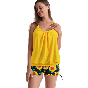 Traje de baño de dos piezas conservador para mujer, con estampado de letras y cristales, talla grande, bikini ajustado con pantalón de ángulo <span class=keywords><strong>plano</strong></span> que cubre el <span class=keywords><strong>vientre</strong></span> - Product Image 6
