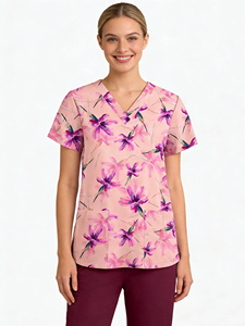 Ensemble de blouses médicales pour femmes, col en V, imprimé floral, uniforme médical pour hôpital/clinique, uniformes d'hôpital confortables - Product Image 1