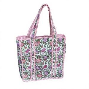 <b>Large</b> Cotton Quilted Duffle Tote <b>Shoulder</b> <b>Bag</b>, Floral Print Washable Overnight <b>Bag</b>, Yoga Shopping Beach Boho Weekender <b>Bags</b> - Product Image 1