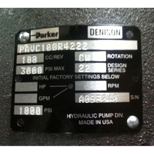Pompe à piston hydraulique Parker Denison PAVC100R4222 100 CC Rev 3000 PSI Max en fonte Fabriquée aux États-Unis - Product Image 1