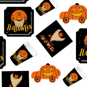 DAMAI Ghost Pumpkin Head and Pumpkin Truck Theme Paper Plates Cups and Napkins for Halloween Supply - Product Image 2