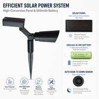 Projecteurs solaires d'extérieur étanches 2800K lumière chaude réglable pour jardin, arbre, pelouse, cour, mur, allée