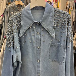 Camicette e camicie da <span class=keywords><strong>donna</strong></span> all'ingrosso di moda autunno 2025 nuova <span class=keywords><strong>camicia</strong></span> Casual con diamanti inchiodati - Product Image 2