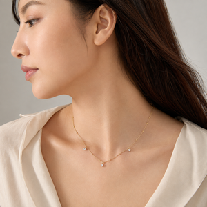 Collier à pendentif zircon en acier inoxydable plaqué or 14K sous vide, option chaîne perlée réglable, tons or et argent - Product Image 5