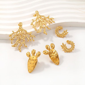 Wholesale Bulk 316L Stainless Steel 14k 18k Pvd Gold Plated High Quality Jewelry Fashion <b>Stud</b> Cactus Earrings for Women - Product Image 4