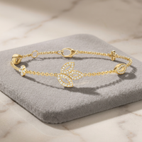 Pulsera de Cadena de Diamantes Chapada en Oro de 18K de Lujo para Mujer, Diseño de Planta, Corte Marquesa, Joyería para Uso Diario