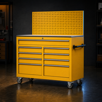 Armoire à outils roulante robuste avec panneau perforé, chariot de rangement mobile en acier jaune pour garage et atelier