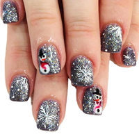 24 faux ongles carrés courts en acrylique, style dessin animé de Noël, couleur nude rouge, couvrance totale, amovibles, avec motifs pré-dessinés pour femmes