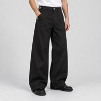 Pantalon en jean noir à jambes larges pour homme, personnalisé, avec ajusteurs latéraux à crochet G